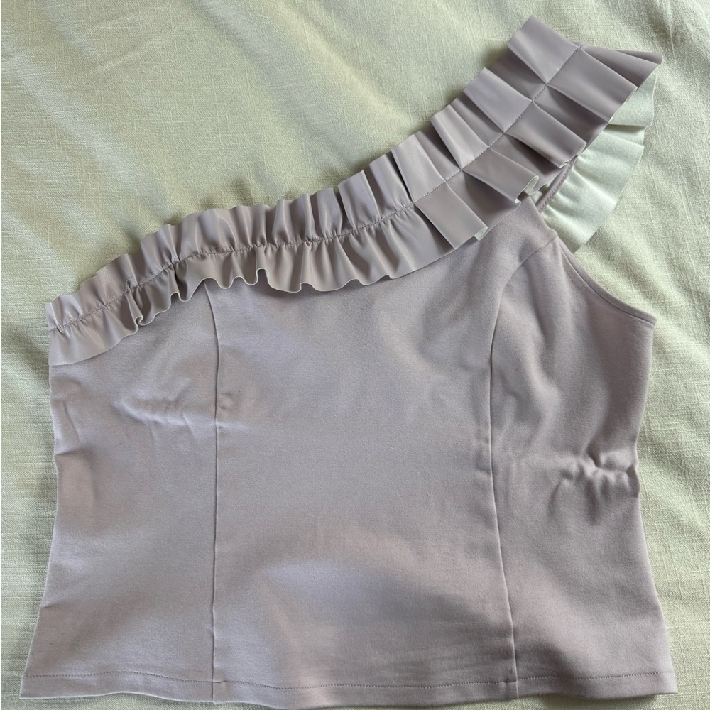 NWT Anthropologie One Should Faux Leather Detail Ruffle Top